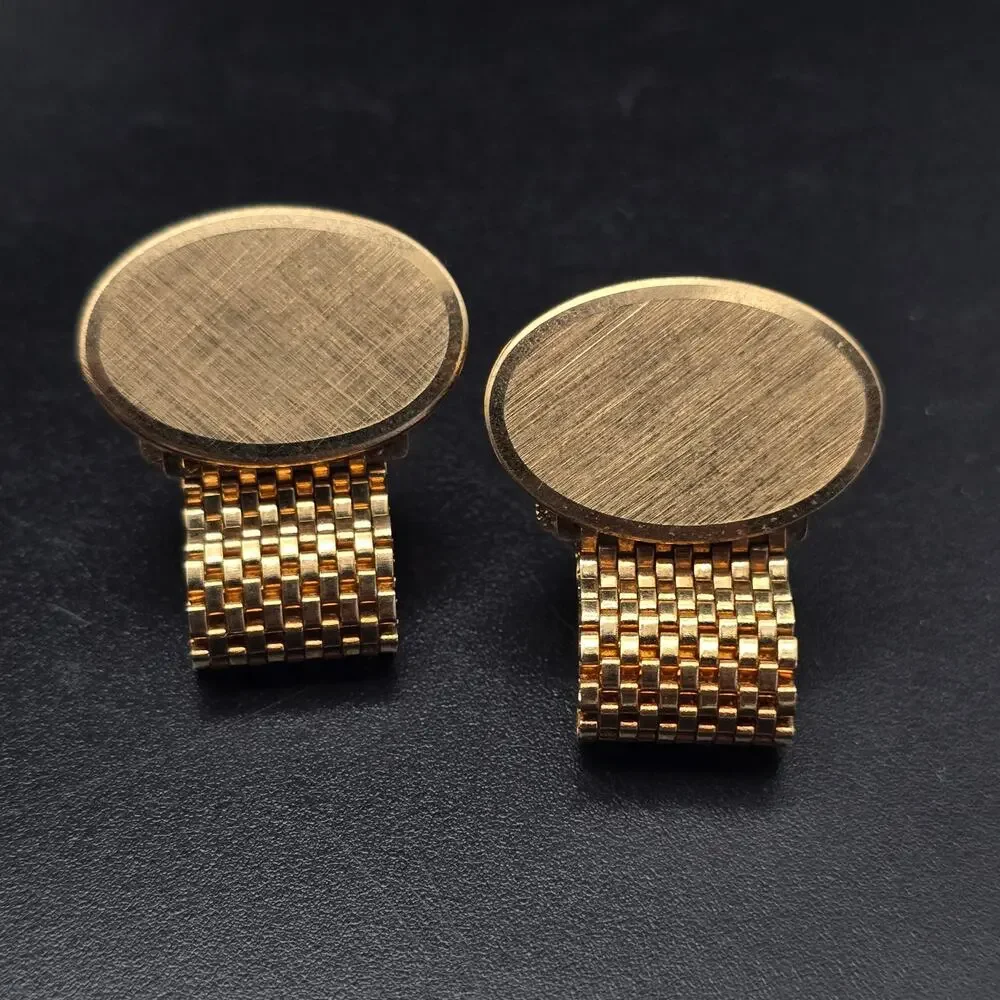 Gold Tone Oval Cufflinks with Gold Tone Mesh Vintage Men's Accessory